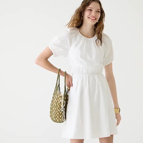 J.Crew Tie-back cotton-poplin White mini dress NEW - Picture 3 of 4